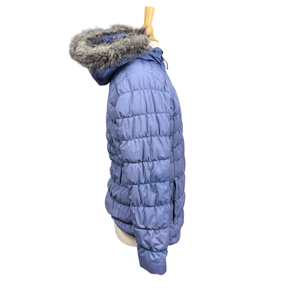 Columbia Women’s Blue Puffer Jacket Faux Fur Hooded Winter Coat Size Medium